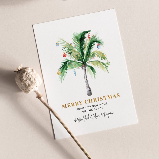 Movimentamos Férias de Natal Anunciando (Palm Trees Christmas Holidays Coastal Moving Announcement Postcard)