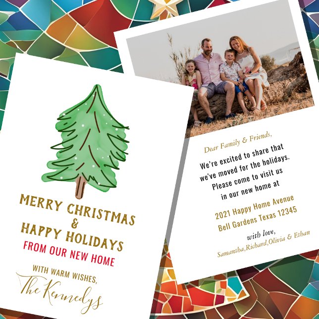 Movimentamos o cartão de Natal de Feriado de Árvor ( We've Moved Christmas Pine Tree Photo Holiday Card )