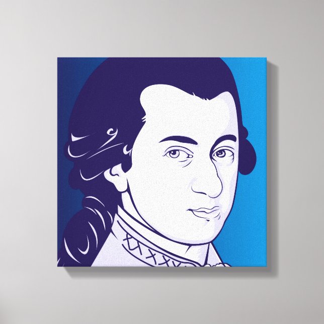 Mozart na Canvas - Estilo de Cartoon, azul/branco (Frente)