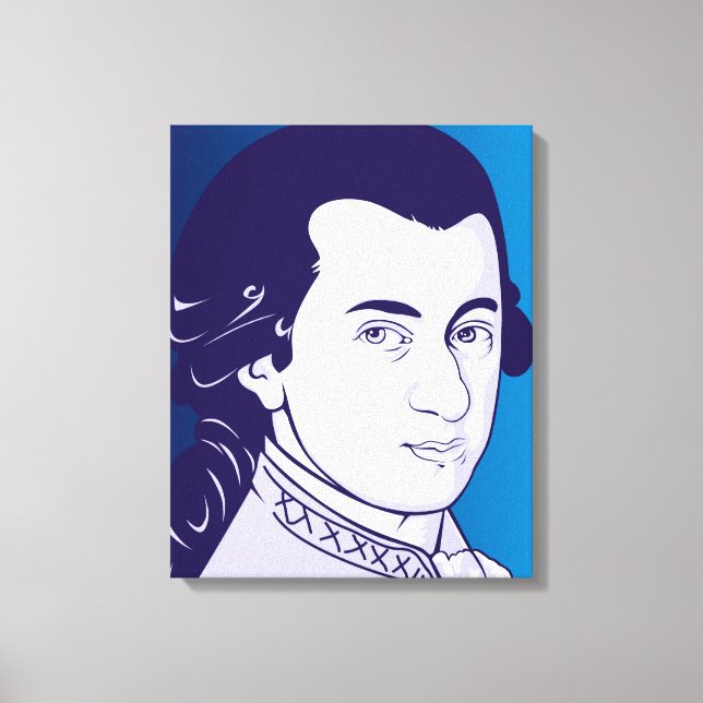 Mozart na Canvas - Estilo de Cartoon, azul/branco (Frente)