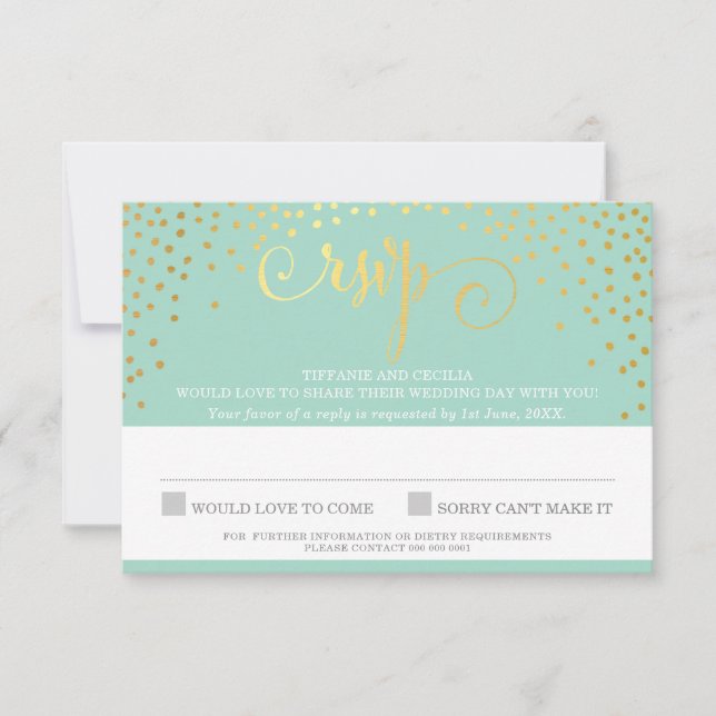 MRS & RSVP REPLY na moda gold confetti menta (Frente)
