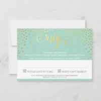 MRS & RSVP REPLY na moda gold confetti menta