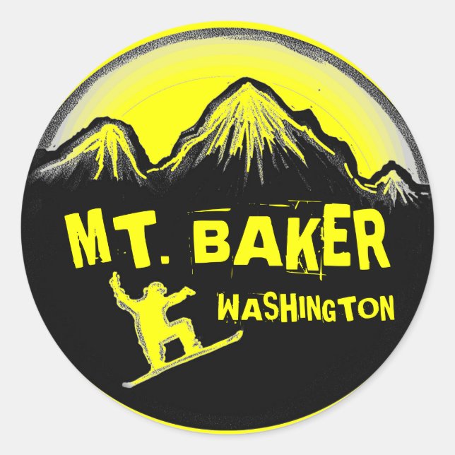 Mt. Baker Washington, autocolantes amarelos do sno (Frente)