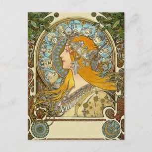 Mucha Art Nouveau Cartão postal - Zodiac - La Plu