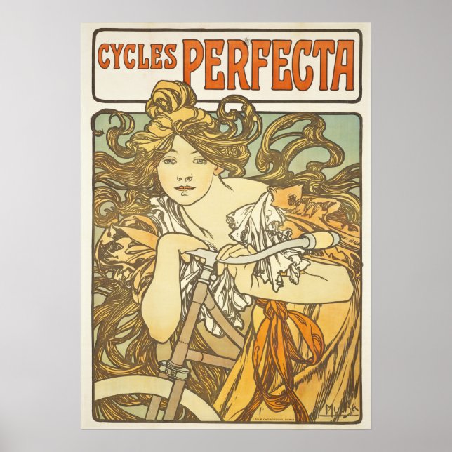 Mucha Art Nouveau Mulher Vintage Poster francês (Frente)