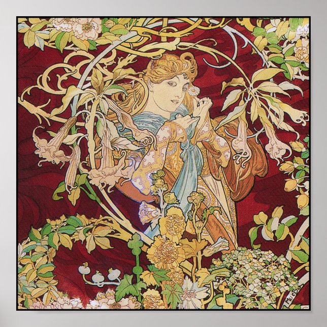 Mucha Art Nouveau Poster Impressão: Mulher com mar (Frente)