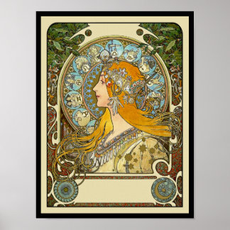 Mucha Art Nouveau Poster - Zodiac - La Plume