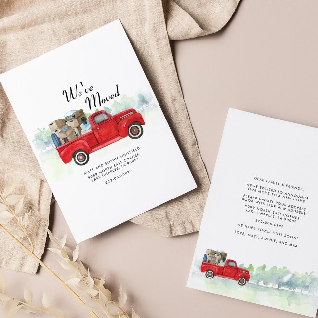 Mudamos de Anúncio de Movimentação de Endereços (We've Moved Red Truck Watercolor Moving Announcement)