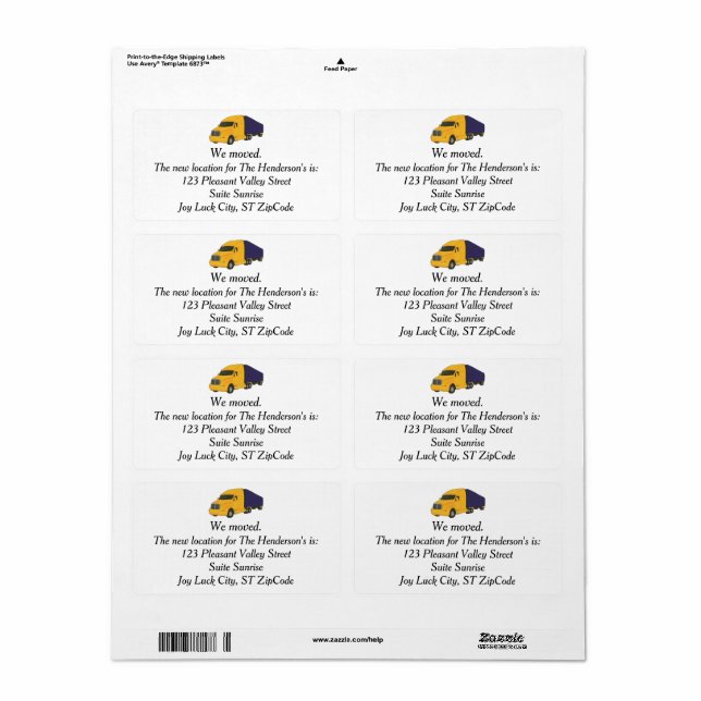 Mudamos, etiquetas de endereço para caminhões (Toda a folha)