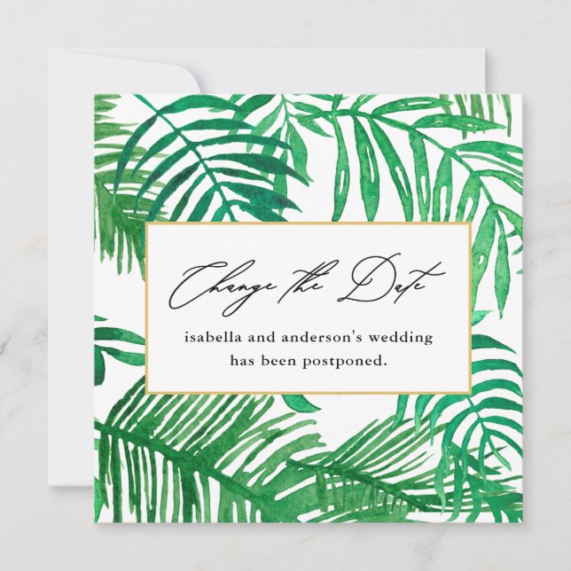 Mudança de Data de Casamento Tropical Palm Posterg (Frente)