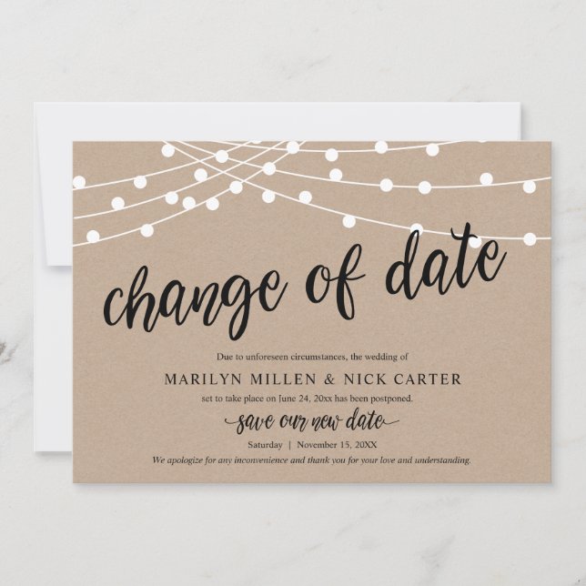 Mudança de data, Luzes de corda, Cartão de Anúncio (Frente)