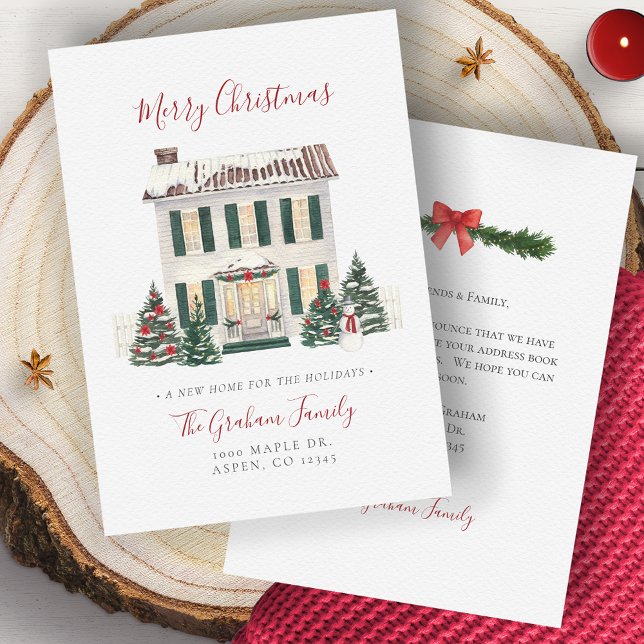 Mudança De Endereço Casa De Feliz Cartão De Natal (Change Of Address House Merry Christmas Card)