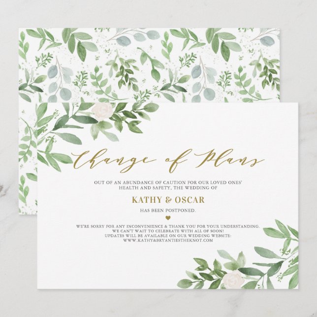 Mudança de Planos Anúncio de Casamento com Folhage (Frente/Verso)