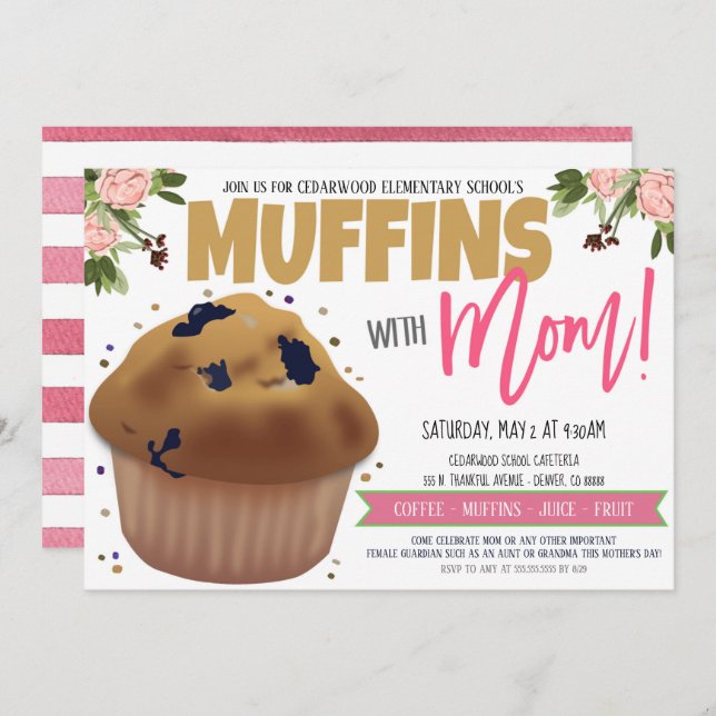 Muffins com convite da mãe (Frente/Verso)