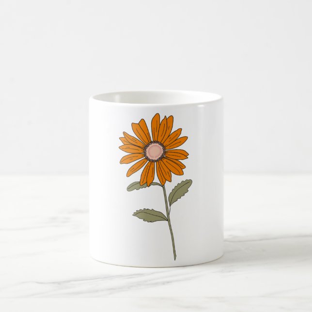 Mug de Flor Laranja - Xícara de Café Floral Retro (Centro)