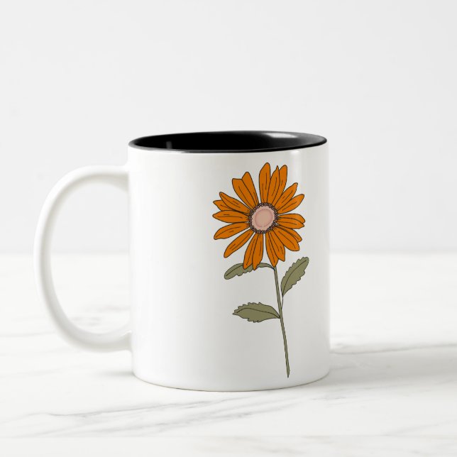 Mug de Flor Laranja - Xícara de Café Floral Retro (Esquerda)