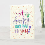 Muito feliz aniversário um cartão<br><div class="desc">Mão-indicado por letras "muito feliz aniversário" um design de cartão da caligrafia.</div>