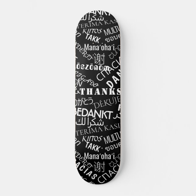 Muito Obrigado Texto Skateboard Múltiplos Idiomas (Frente)