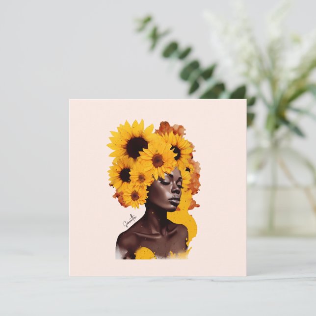 Mulher afro-americana com afro afro girassol (Em pé/Frente)