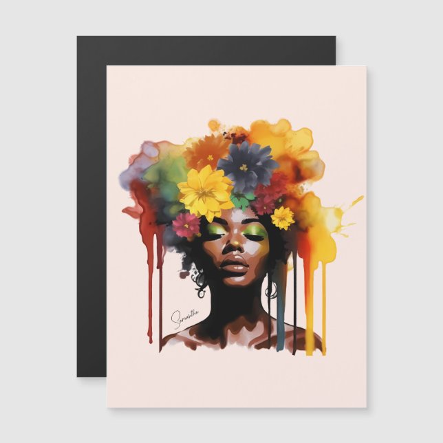 Mulher afro-americana com cabelo afro floral (Frente/Verso)
