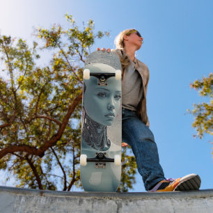 Mulher Andróide Futurista - Cyber Skateboard