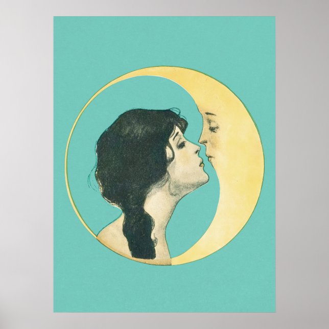 Mulher beijando a lua Impressão de arte de última  (Frente)