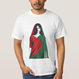 Mulher bengali em Saree – Camiseta cor da bandeira