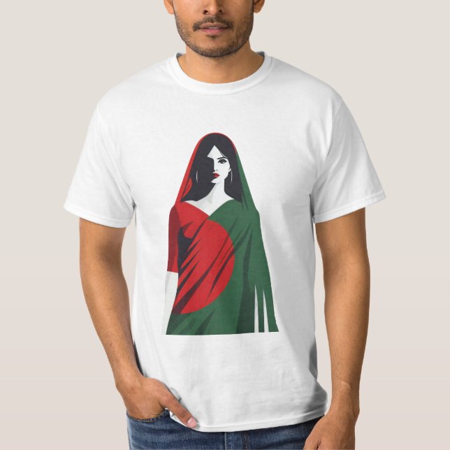 Mulher bengali em Saree – Camiseta cor da bandeira (Frente)