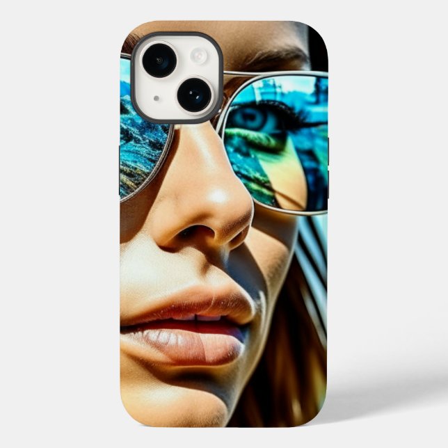 Mulher Bonita com Reflexo de Óculos de Sol de Prai (Verso)