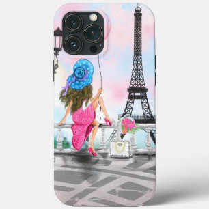 Mulher bonito e Balão Rosa - Eu Amo Paris - 