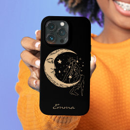 Mulher celestial lua e estrelas,boho,ouro elegante