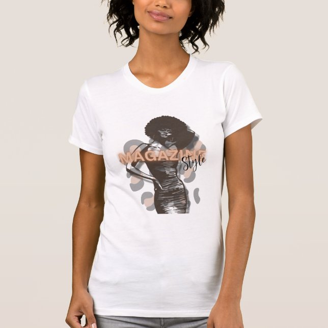 Mulher com Afro e leopardo T-Shirt (Frente)