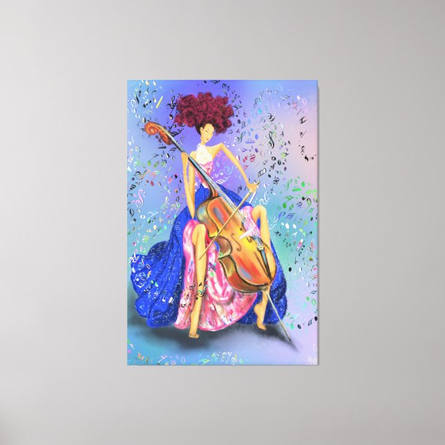 Mulher com Cello Canvas Print - Pintura (Frente)