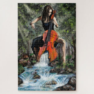 Mulher com Cello na Nature Quebra-cabeça - Pintura