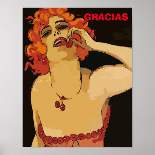 Mulher com Cherries, Vino Poster