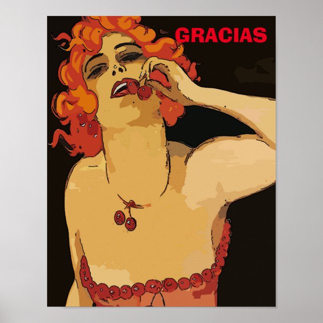 Mulher com Cherries, Vino Poster (Frente)