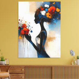 Mulher com Flores Impressão em Tela