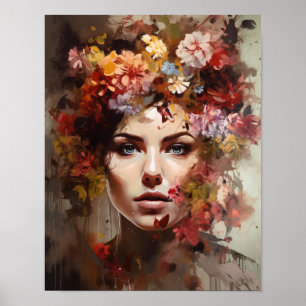 Mulher com Impressão Artística de Flor na Cabeça P