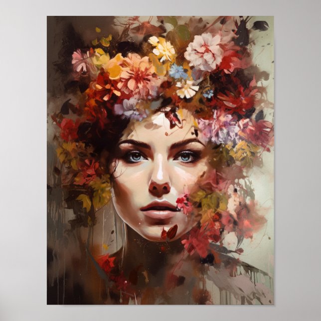 Mulher com Impressão Artística de Flor na Cabeça P (Frente)