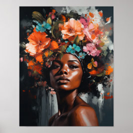 Mulher com Impressão Artística de Flor na Cabeça P
