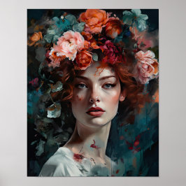 Mulher com Impressão Artística de Flor na Cabeça P