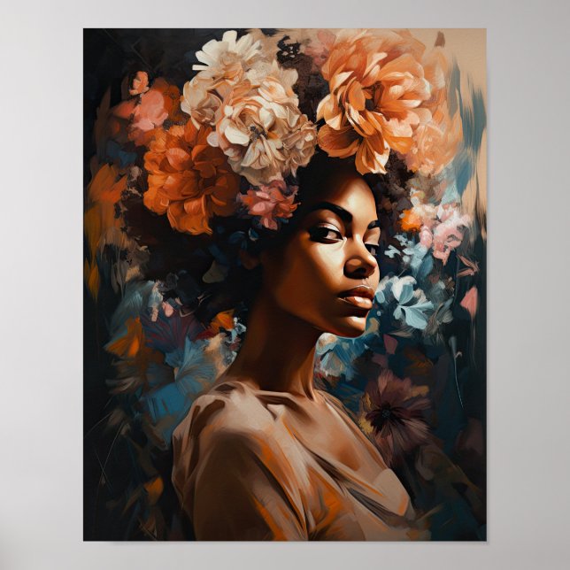Mulher com Impressão Artística de Flor na Cabeça P (Frente)