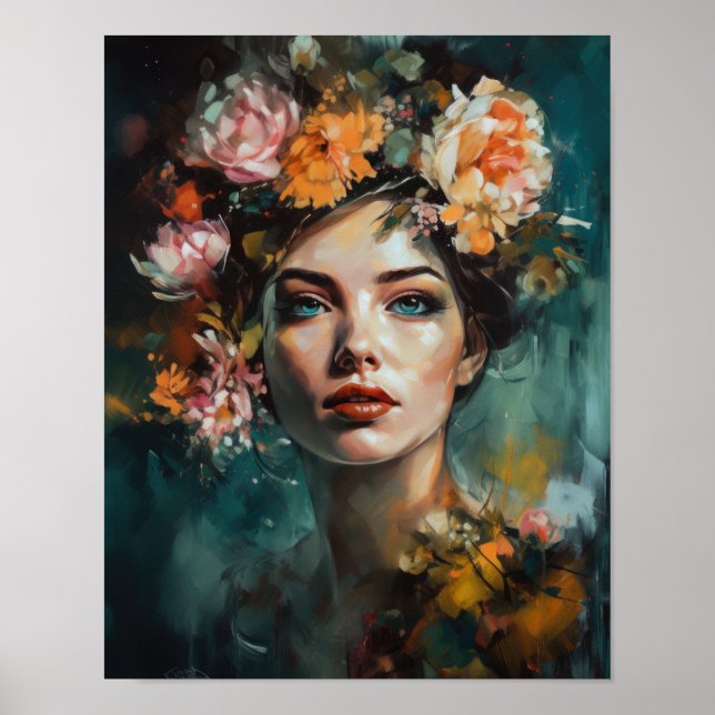 Mulher com Impressão de Arte de Cabeça Flor (Frente)