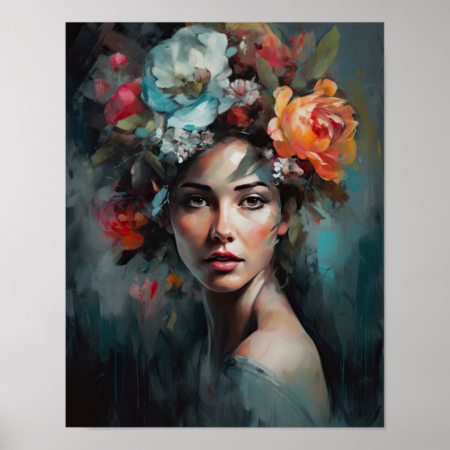 Mulher com Impressão de Arte de Cabeça Flor (Frente)