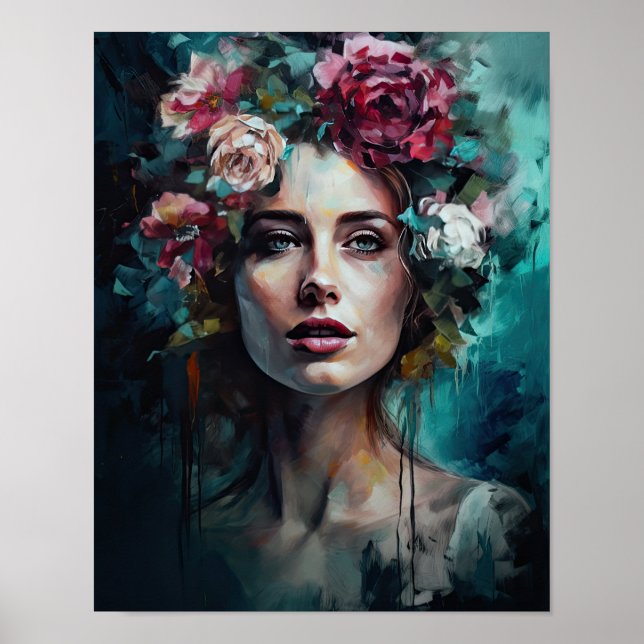 Mulher com Impressão de Arte de Cabeça Flor (Frente)