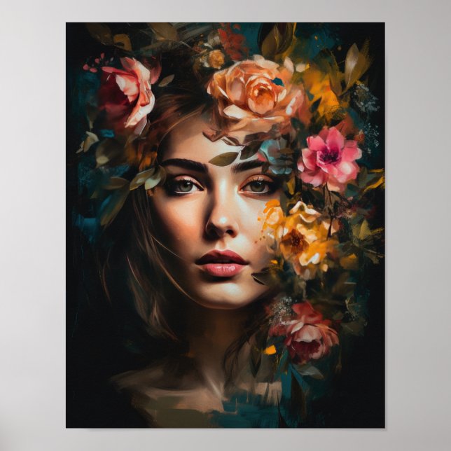 Mulher com Impressão de Arte de Cabeça Flor (Frente)