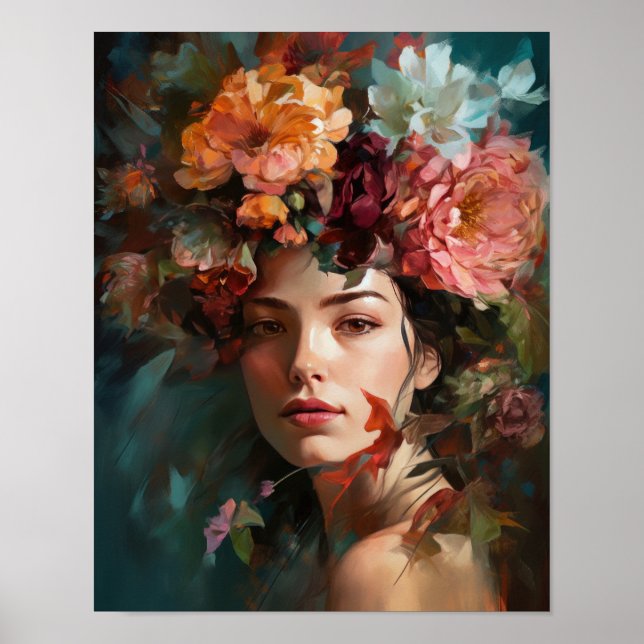 Mulher com Impressão de Arte de Cabeça Flor (Frente)