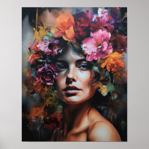 Mulher com Impressão de Arte de Cabeça Flor