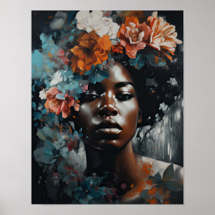 Mulher com Impressão de Arte de Cabeça Flor