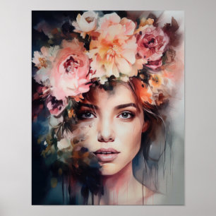Mulher com Impressão de Arte de Cabeça Flor